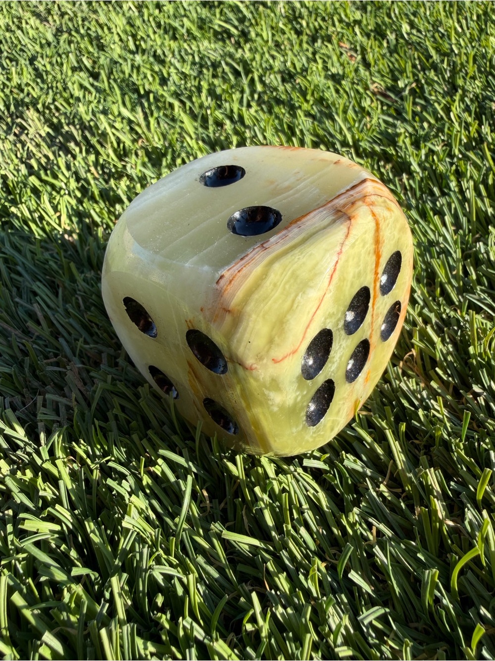 Jumbo 2” green Onyx banded Carcite dice, hand carved natural stone paperweight